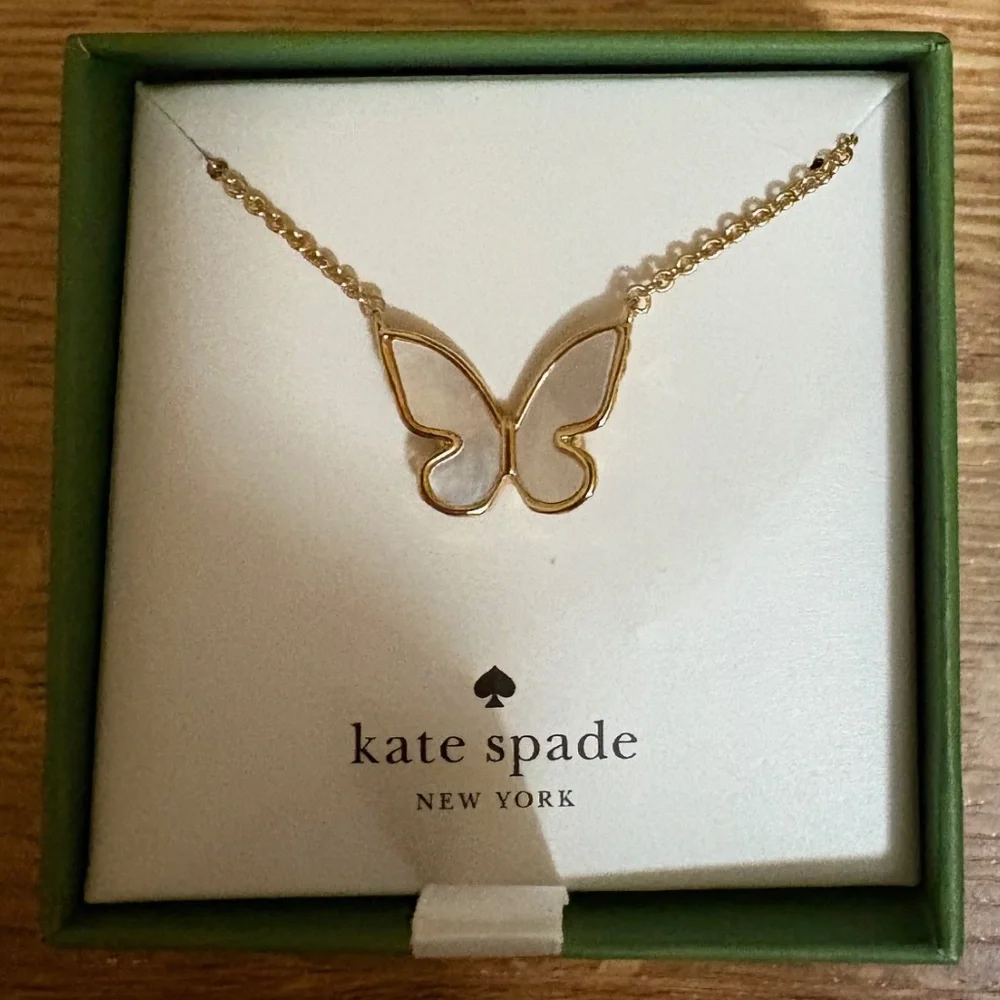 NIB Kate Spade All A Flutter Mother Of Pearl Butterfly necklace